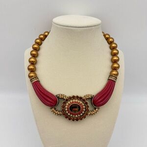Heidi Daus Gold Bead Necklace with Red Enamel Accents